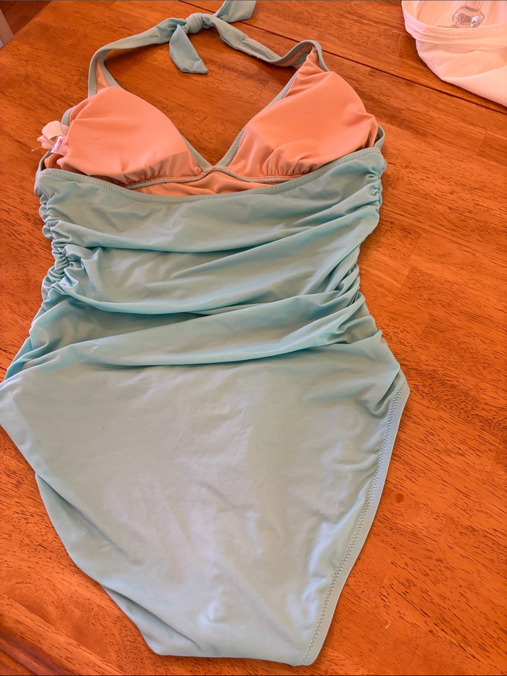 Tie-Halter One-Piece Swimsuit in Light Aqua with Ruching - Picture 5 of 7